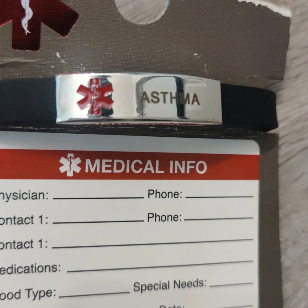 🎉ASTHMA Medical ID Bracelet with Black Band